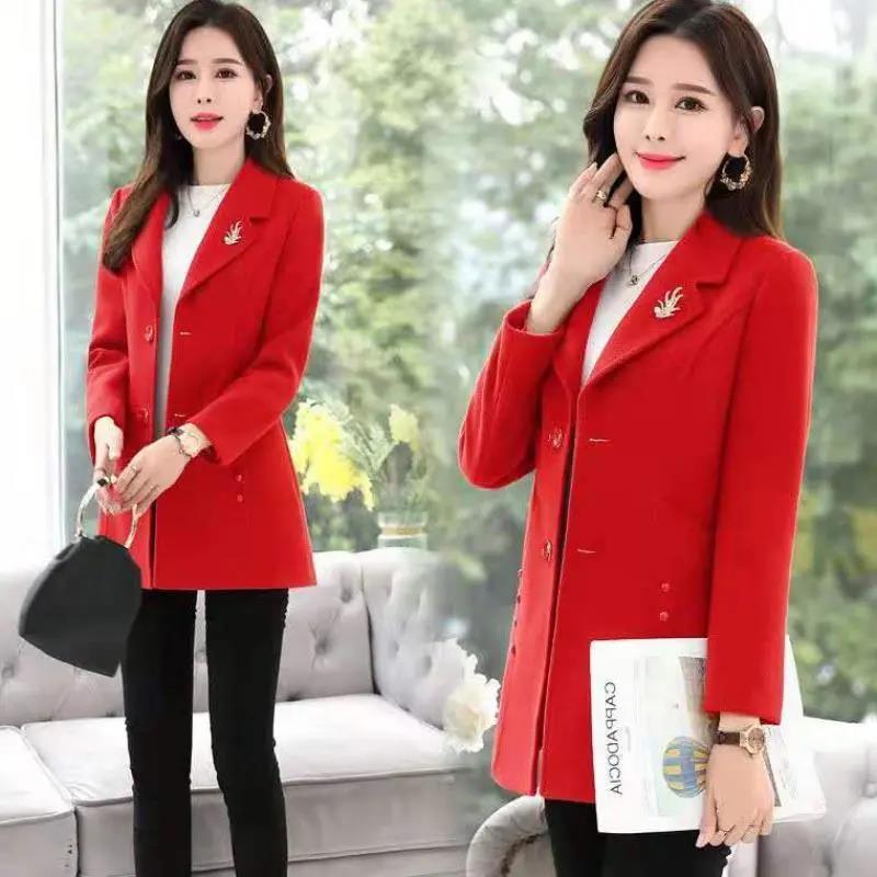 Women's Winter Plus Size Waisted Tweed Coat Office Business Casual Standing Collar Jacket Warm Coat