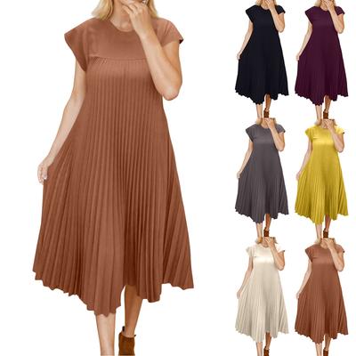 Dress Women's Fashionable Round Neck Sleeveless Pleated Long Dress