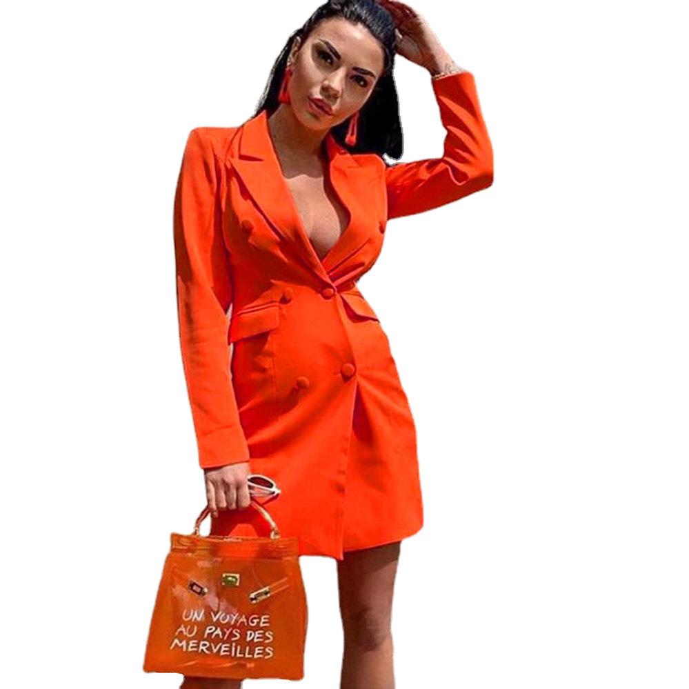 2024 Women's Slim Fit Double-Breasted Blazer - Solid Color, Long Sleeve Lapel Jacket