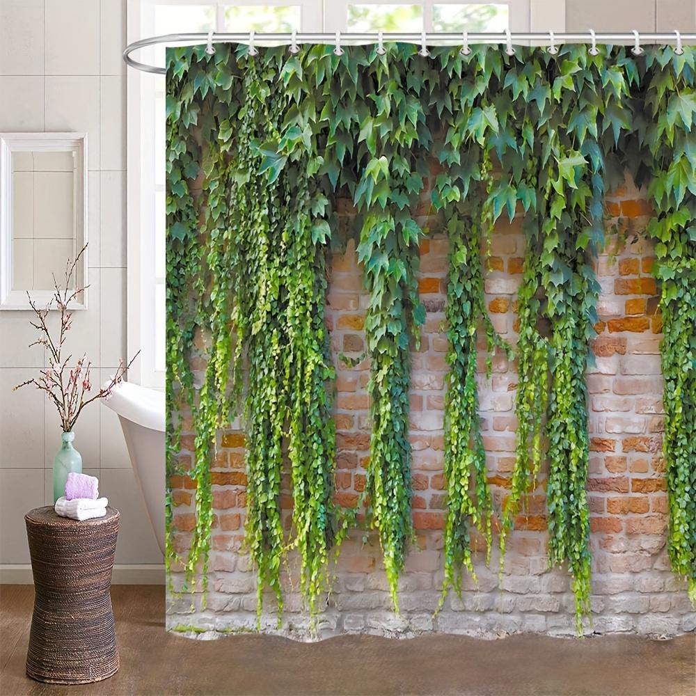 Nature'S Embrace Bath Curtain - Lush Green Ivy On Brick Wall; Waterproof Home Decor Adds Rustic Charm To Your Bathroom.
