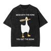 Mess with The Honk You Get The Bonk Meme Goose Washed T Shirt Streetwear Hip Hop T-Shirt Tees for Men Cotton High Street Summer
