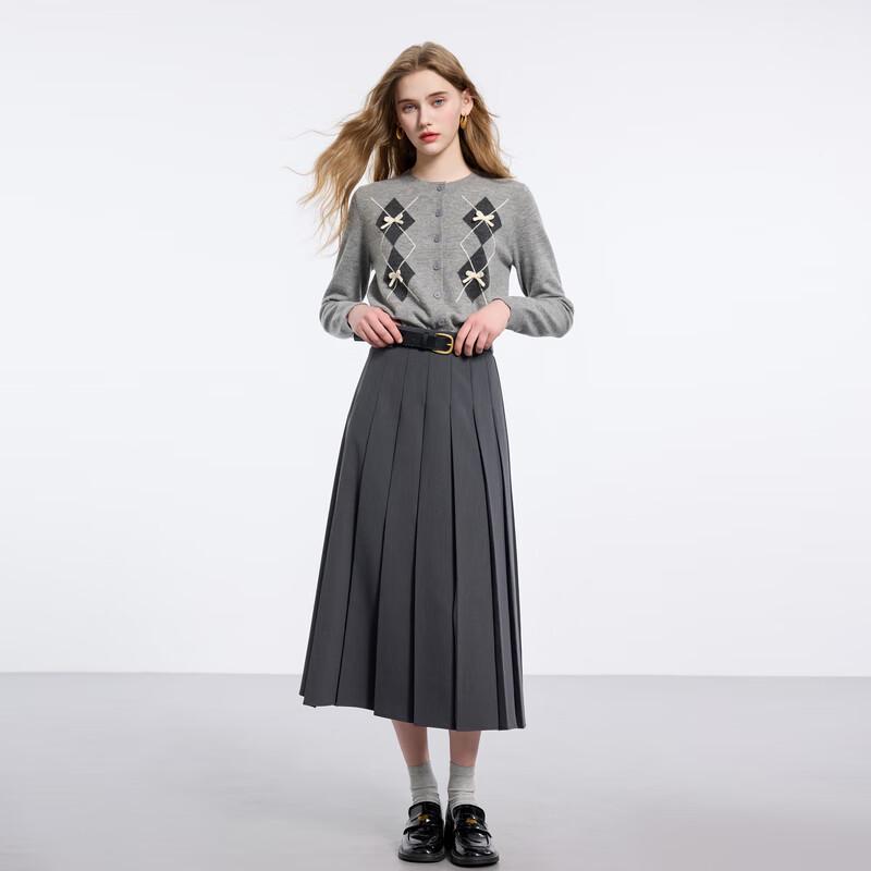Sancai 2025 Autumn High-Waist Pleated A-Line Long Skirt