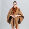 Autumn/Winter Knitted Scarf Shawl Cape with Fur Collar and Pom-Poms (Style 0962#)