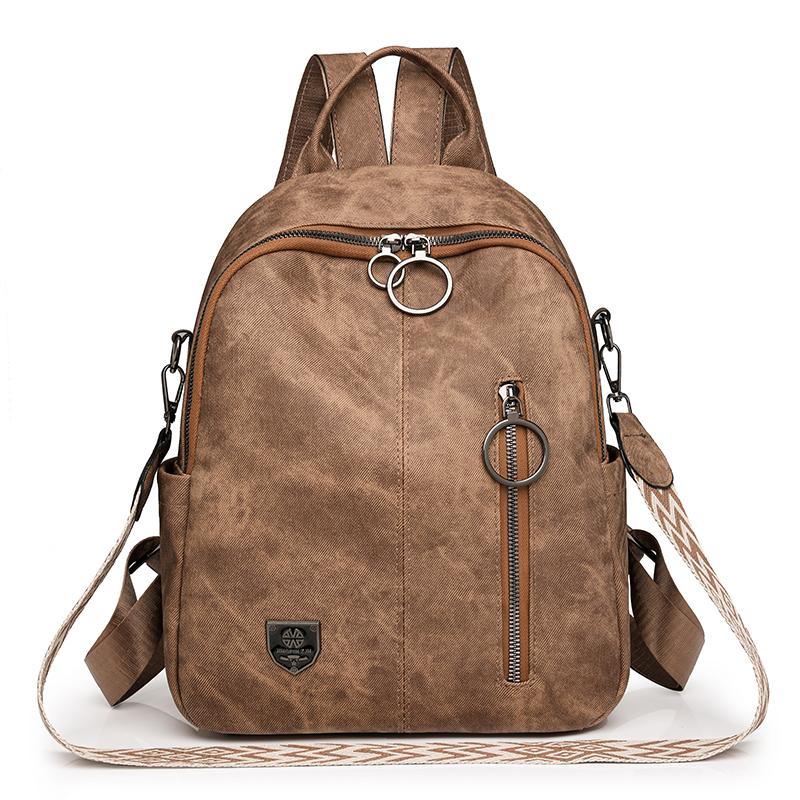 

Fashionable New Women s Backpack with Metal Ring Details and Multiple Pockets Retro Leather Backpack Multifunctional Shoulder Bag 25 × 15 × 33 cm коричневий