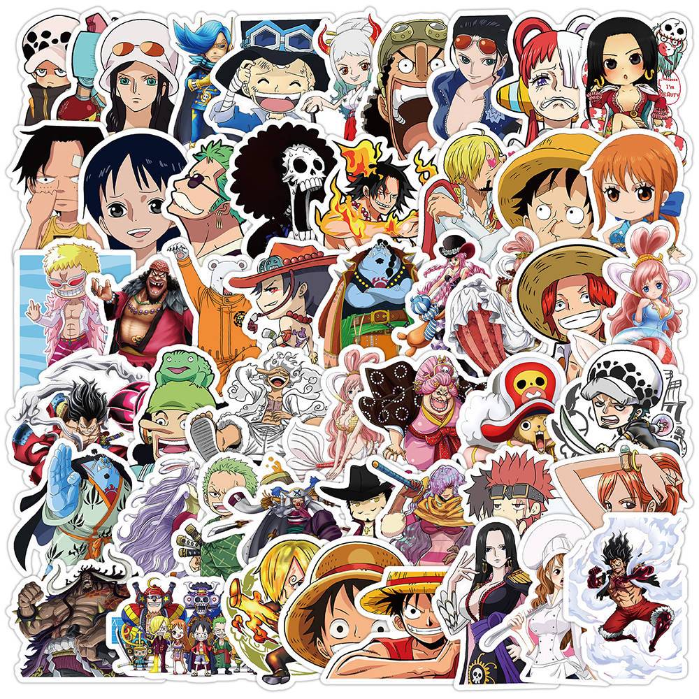 50Pcs Classic Anime One Piece Stickers Q Version Luffy Zoro Waterproof Decals Phone Case Laptop Suitcase Sticker Kid Toy