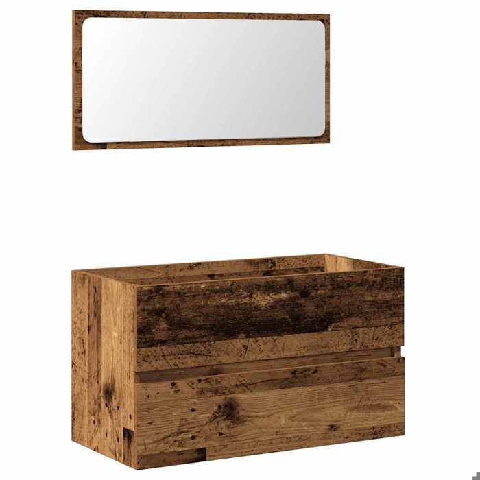 VidaXL Armoire de salle de bain et miroir vieux bois bois d'ingénierie, armoire de salle de bain, meuble de salle de bain, 856377