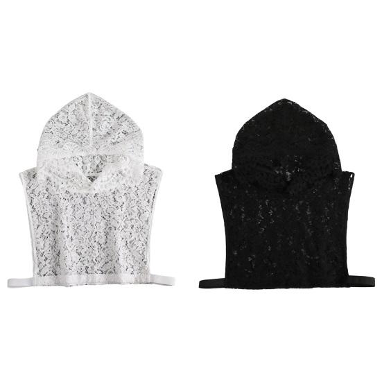 Women Fake Collar Hooded Sleeveless See-through Embroidery Lace Flower Fake Hoodie Hat Sweatshirt Accessory