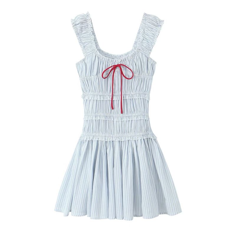 

Kaslead Новое поступление Женская одежда Модный стиль Минималистичный Французский Креп Полоски С открытыми плечами Сексуальное Короткое платье Stripes L