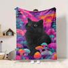 1pc Mushroom Fantasy Cat Blanket, Lightweight Flannel Throw Blanket For Sofa, Bed, Travel, Camping, Living Room, Office, Couch, Chair, And Bed