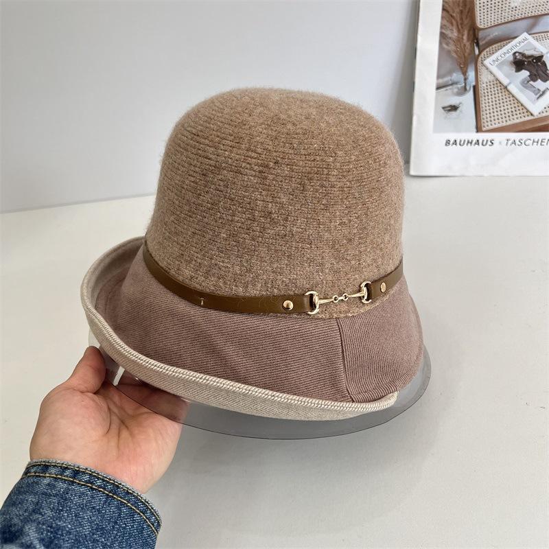 

Кашемировая шапка-рыбак детская осенне-зимняя ретро универсальная теплая вязаная шапка премиального качества с декоративной лентой, шляпа-панама M（56-58cm） хаки