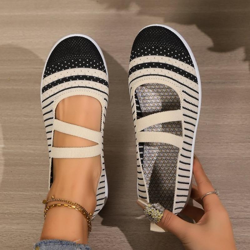 

Fashion Striped Knitted Platform Sneakers Women Breathable Mesh Non Slip Sports Shoes Woman Comfort Slip On Walking Shoes 36 чёрный