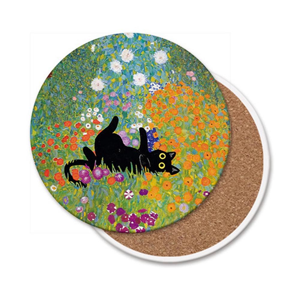 

Cute Cat and Flower Printed Round Coaster Water-Absorbing Heat-Resistant Mat