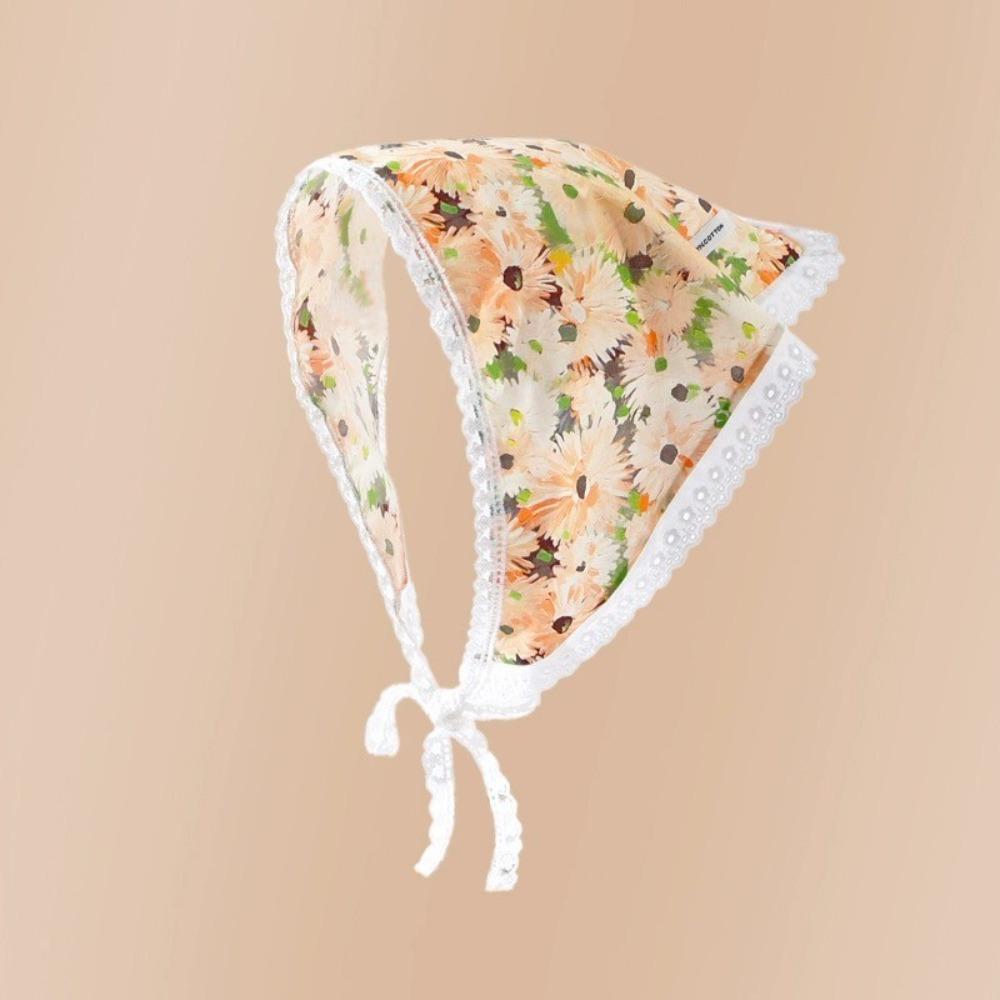 Elegant Floral Cotton Head Scarf Soft Wrap Printing Hair Scarf Vintage Lace Triangle Scarf  Beach