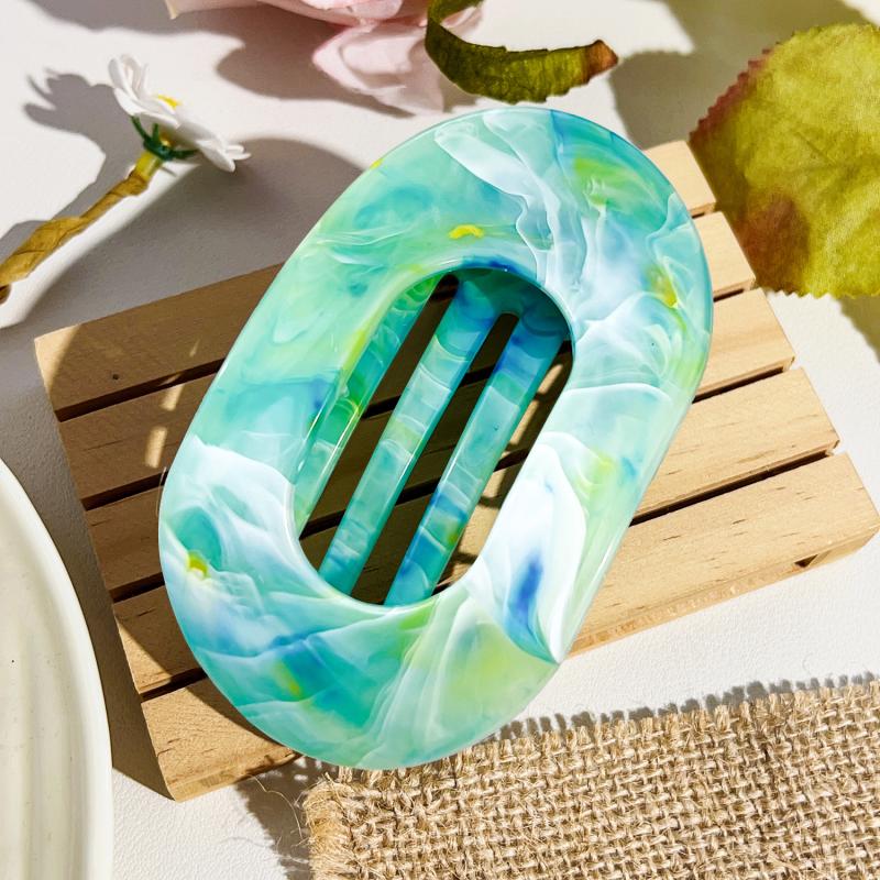 Oval Hair Claw Clips Women Elegant Marbling Acrylic Flat Circular Hair Grips Premium Colorful Updo Hair Pins Barrettes