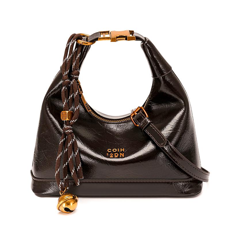 Faux Leather Hobo Bag for Women Fashion Shoulder Bag with Gold Hardware and Tassel Charm Elegant Everyday Handbag