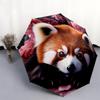 Red Panda and Rose pattern, automatic folding umbrella, portable and foldable design, 8 ribs, a Christmas or birthday gift.