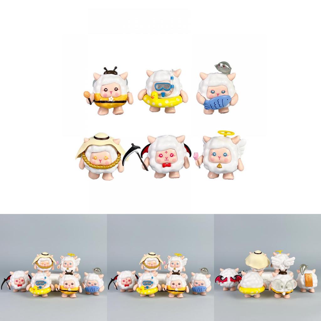 6 Pcs Eggy Party Sheep Design Mini Model Desktop Decoration Ornament Set For Kids And Adults