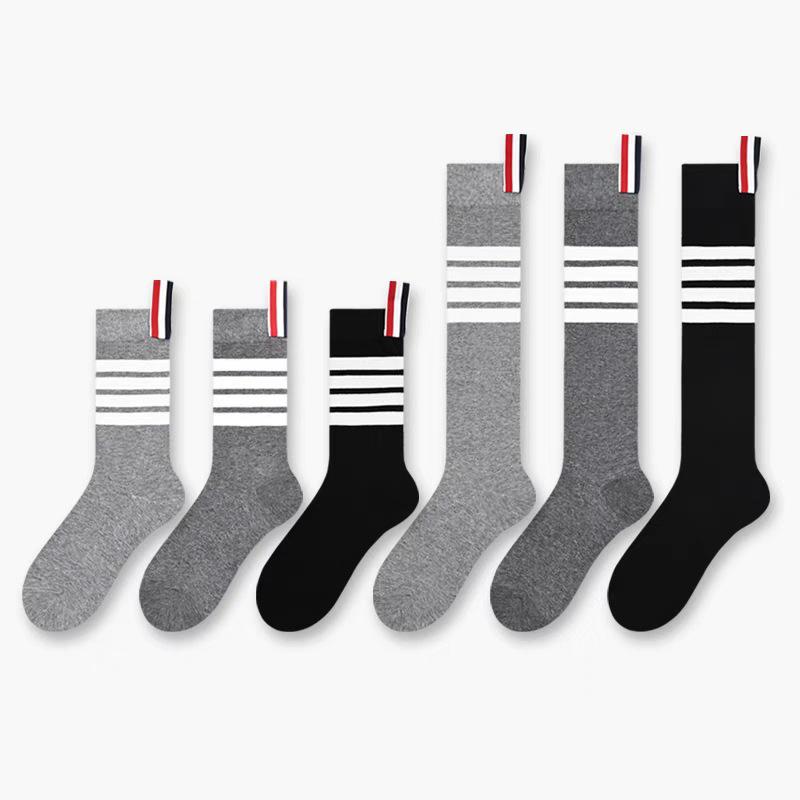 TB Four-Bar Grey Mid-Calf Cotton Women's Japanese Trendy Spring/Summer College Style Socks
