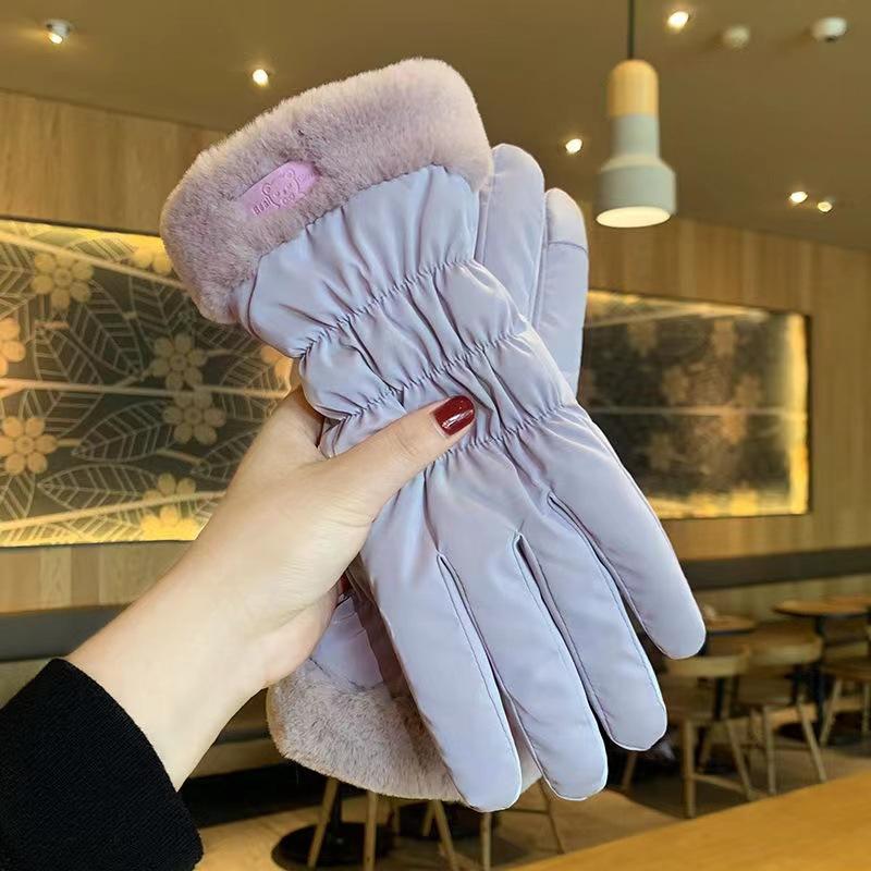 Gloves Winter Ladies Warm Cute Touch Screen Riding Electric Car Cold Plus Velvet Thickened Windproof Cotton Gloves