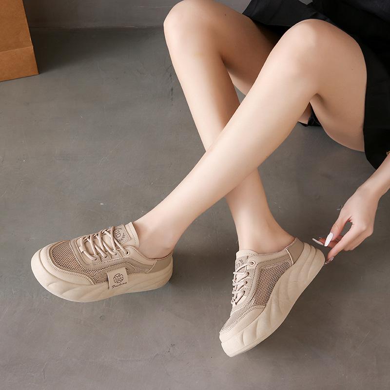 Małe białe buty damskie letnie nowości grube podeszwy codzienne damskie buty siateczkowe oddychające półpantofle trendy