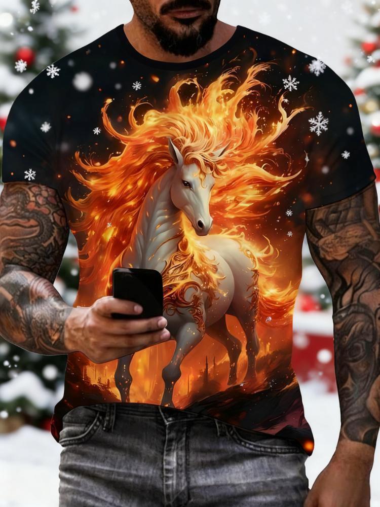Summer Horse Animal 3D Printed T-shirt Men's Fashion Casual Short Sleeve Top Street Harajuku Casual Comfortable O-neck Clothing