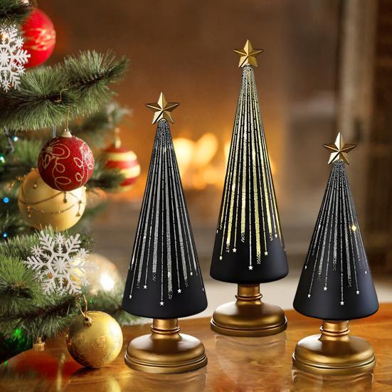 1/3Pcs Christmas Tree Decor with LED Light Built-in Timer Gradient Xmas Tree Sculptures Festive Home Decor