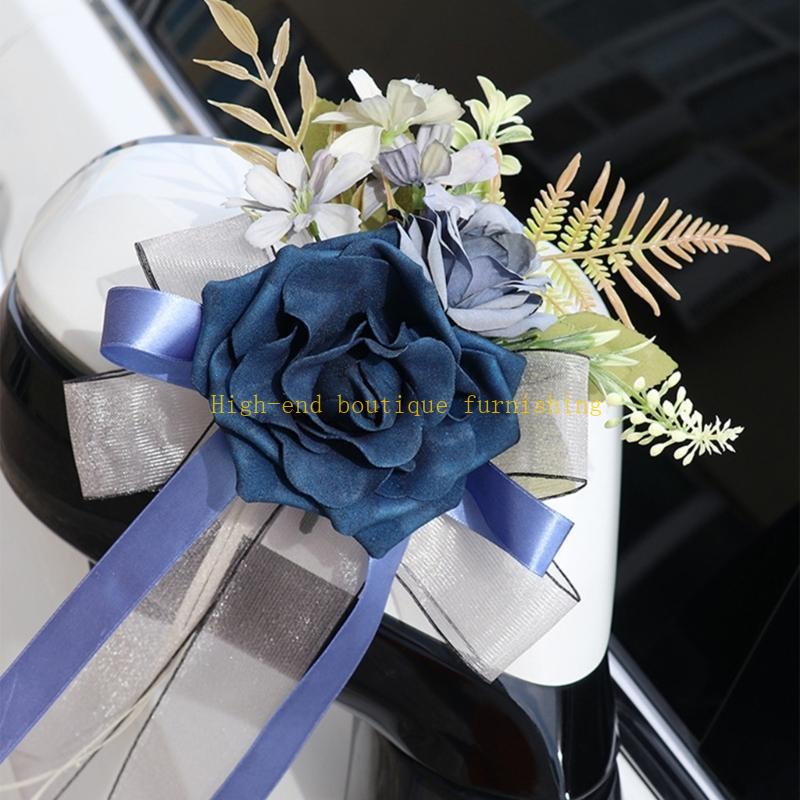 Set mit 4 eleganten Blumen-Schleifen-Anhängern für Hochzeitsauto-Gläser und Türgriffe