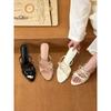 Mode Damen Sandalen Sommer Neu Niedriger Absatz Spitz Zehenriemen Schnalle Pantoletten Mode Temperament Pendler Absatz Sandalen