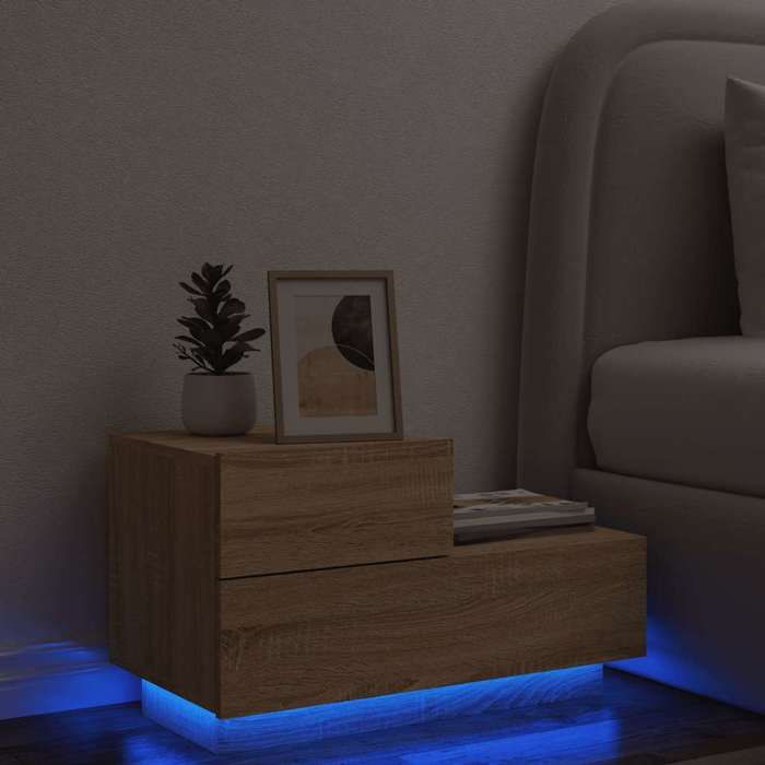 Table de chevet - Maison Exclusive - Chêne sonoma - LED RVB - 70x36x40,5 cm