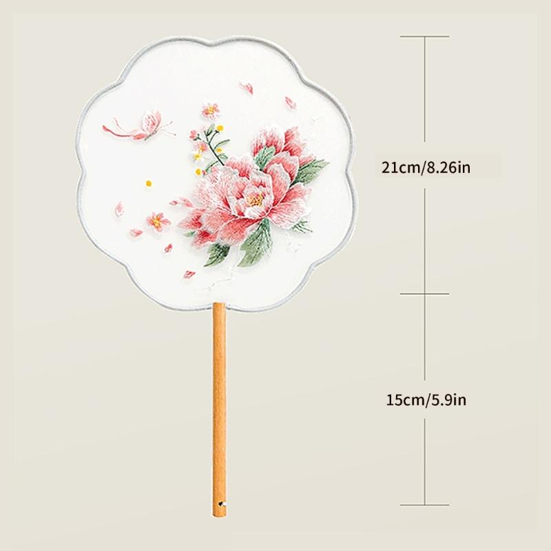 Artistic Double Sided Embroidered Round Fan For Traditional Performances And Indoor Decoration