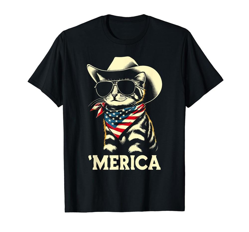 USA  Merica Cat 4th of July Men Women Kids Funny Patriotic T-Shirt Unisex T-Shirt XXXL