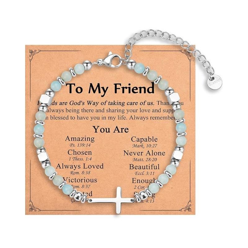 JYL TS Bracelet  Cross Pendant Natural Stone Graduation Gift Inspires Faith