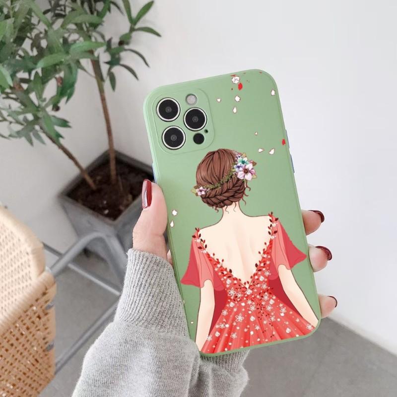 Girl In Red Dress Phone Case For IPhone 14 11 12 13 Pro Max X XR XSMax 6 6S 7 8 Plus SE 2022 Soft Square Color Phone Cover