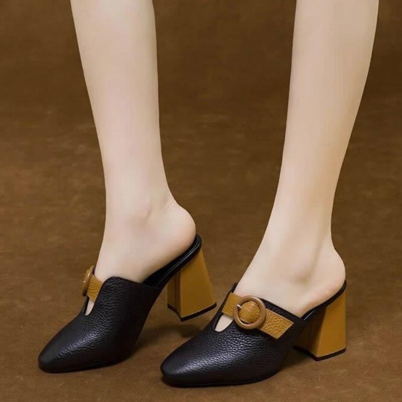Fashion Buckle Shoes Top Designs New Collection Women's Slippers and Ladies Sandals Unique 39 Casual 2025 Trend Korea Style Black Slides