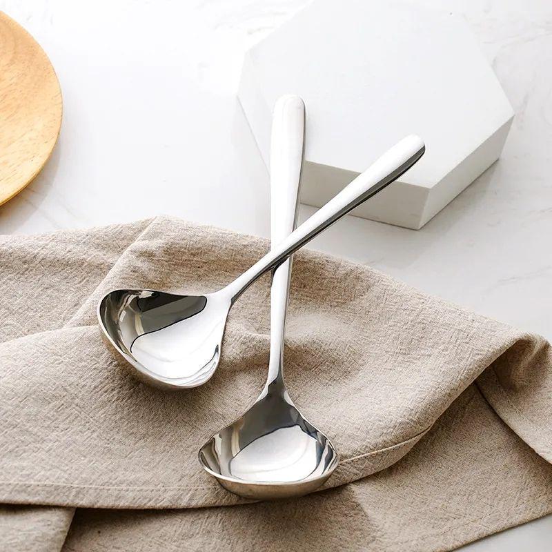 Stainless Steel Round-Head Long-Handle Spoon for Home Dining