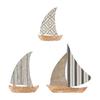 3 Stück Holzsegelboot Nautische Wandkunst Rustikale Ozean-Küstenhänge-Skulptur Mediterraner Stil Seehaus Wanddeko für Badezimmer Wohnzimmer