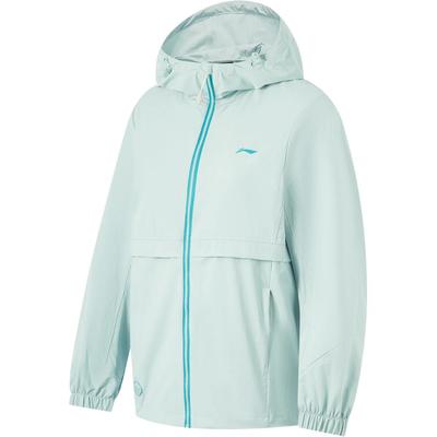 Li Ning Fitness Series Effen Kleur Rits Hoodie Comfortabel Ademend Los Sport Windjack Dames Bovenkleding Veer-Groen AFDU150-4