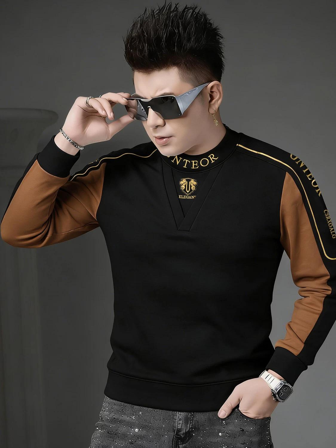 

European Style Half-Turtleneck Base Shirt for Men, 2026 Autumn and Winter New Long-Sleeve T-Shirt with High-End Embroidered Sweatshirt for Men L чёрный