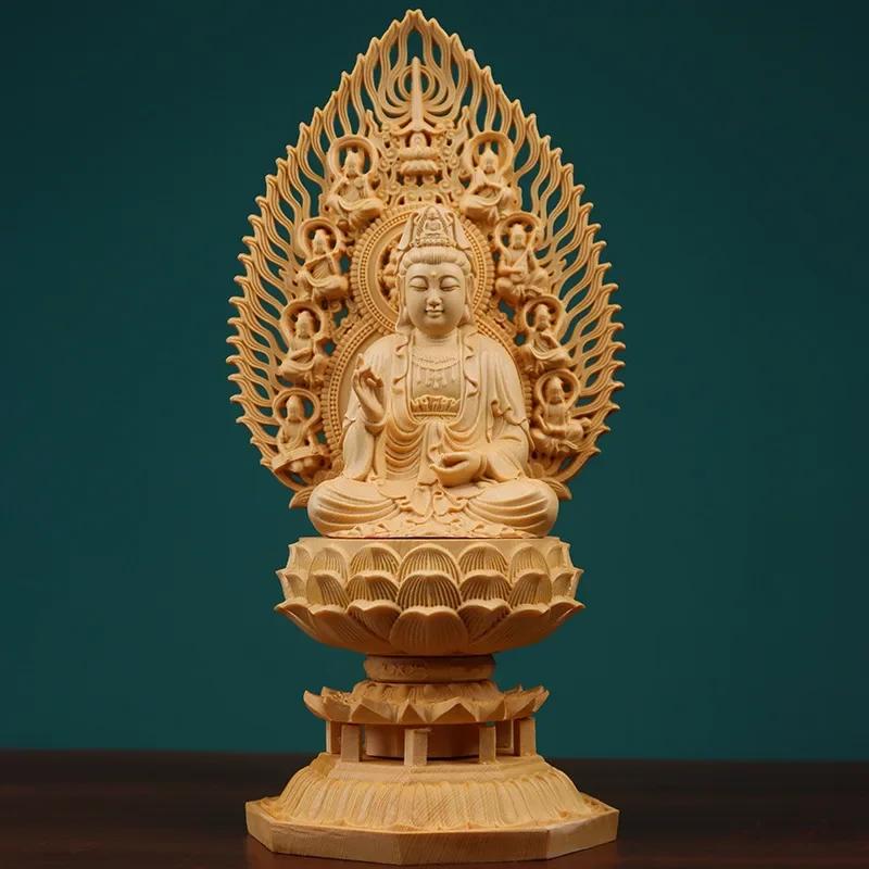 Yellow Poplar Wood Hand Carving Crafts, Western Three Saints' Chairs, Buddha Statue, Sitting Lotus Sculpture, Decoration, 1Pc