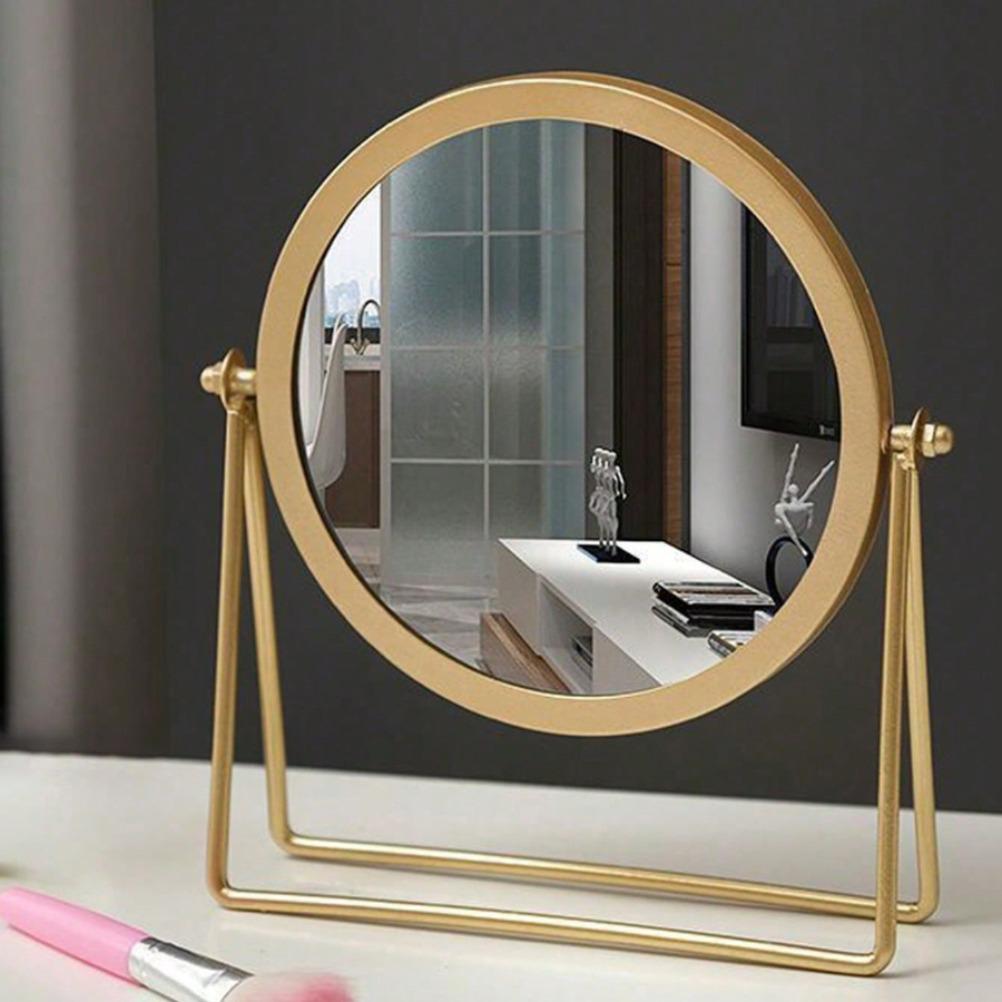 Retro Dressing Table Makeup Mirrors Desktop Portable Rotating Vanity Mirror Metal Wrought Iron Makeup Mirror Room Decoration