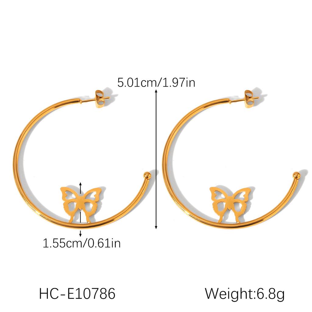 C-shaped butterfly stainless steel earrings hollow star stud earrings heart-shaped ear jewelry titanium steel accessories