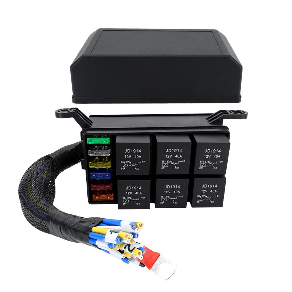 

12 В 6-позиционный держатель предохранителя, предохранитель, релейный блок с предварительно подключенным автомобильным блоком предохранителей для автомобилей, грузовиков, лодок, морских судов, защита цепи