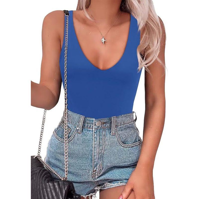 

Solid Color V-neck Sleeveless Seamless Top Solid Color and V-neck Sleeveless Tops Women Royal Blue M