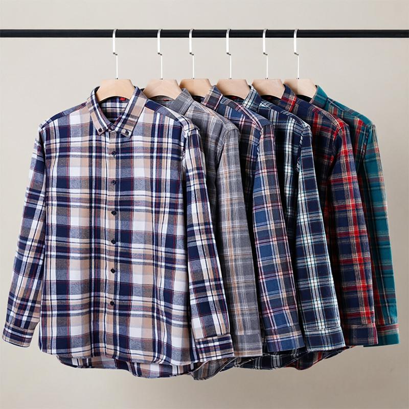 Men's Brushed Plaid Long Sleeve Comfort Shirts Spring Autumn Fashion Casual Daily Commute Bussiness Regular Slim Checked Blouses