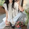 Splicing Ruffled White Shirt with Women's Summer Pleated Design Flying Sleeve Shirt Loose Top