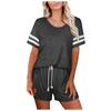 Women Casual Home Sleepwear Round Neck Short Sleeve Stripe Two-Piece Sets
