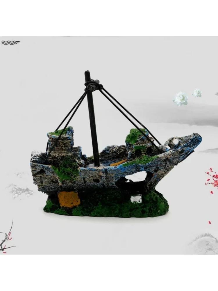 Aquarium Fish Tank Landscape Pirate Ship Wreck Ship Decor Resin Boat Ornament Aquarium Accessories Resin Carrier Decoration