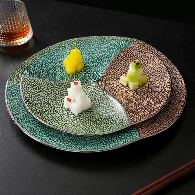 Fashionable Creative Circular Dining Plates Retro Chinese Style Ceramic Plate Exquisite Dishes Desserts Tableware for Restaurant