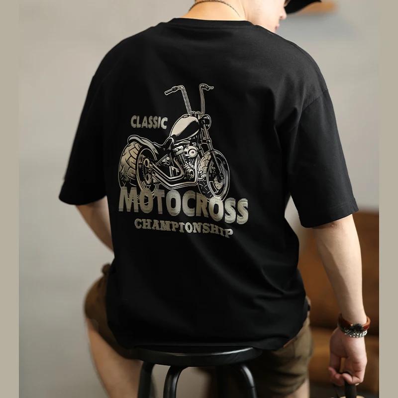 

Летняя модная тяжелая ретро мужская мотоциклетная футболка из 100% хлопка с круглым вырезом для отдыха и фитнеса S бежевый