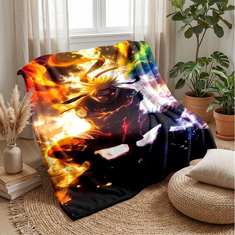 Naruto Uzumaki Printed Flannel Blanket Skin Friendly Warm Decorative Throw for Indoor Couch Bed Daily Use